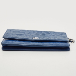 Chanel Blue Leather Camellia Wallet on Chain