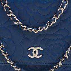 Chanel Blue Leather Camellia Wallet on Chain