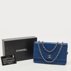 Chanel Blue Leather Camellia Wallet on Chain