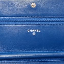 Chanel Blue Leather Camellia Wallet on Chain
