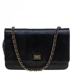 Pre Owned Chanel Black Snakeskin WOC Clutch Bag