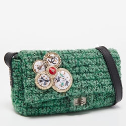 Pre Owned Chanel Green/Black Tweed Reissue Brooch Flap Bag