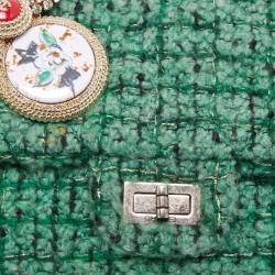 Pre Owned Chanel Green/Black Tweed Reissue Brooch Flap Bag