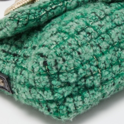 Pre Owned Chanel Green/Black Tweed Reissue Brooch Flap Bag