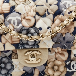 مملوكة مسبقًا Chanel Gold/Multicolor Quilted Floral Print Fabric Medium Classic Double Flap Bag