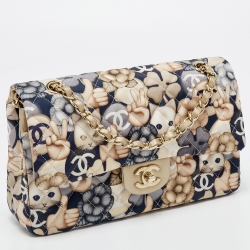 مملوكة مسبقًا Chanel Gold/Multicolor Quilted Floral Print Fabric Medium Classic Double Flap Bag