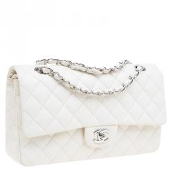 مملوكة مسبقًا حقيبة شانيل قلاب مزدوج كلاسيك متوسطة جلد مبطنة كريمية