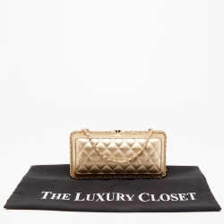 Pre Owned Chanel Gold Quilted Leather Chain Around Chain Clutch