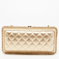 Pre Owned Chanel Gold Quilted Leather Chain Around Chain Clutch