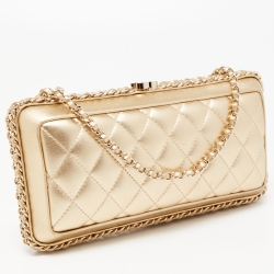Pre Owned Chanel Gold Quilted Leather Chain Around Chain Clutch