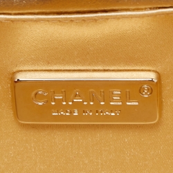 Pre Owned Chanel Gold Quilted Leather Chain Around Chain Clutch