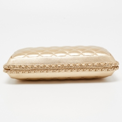 Pre Owned Chanel Gold Quilted Leather Chain Around Chain Clutch