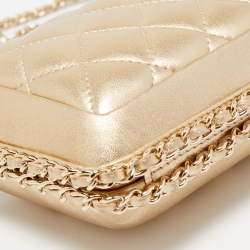 Pre Owned Chanel Gold Quilted Leather Chain Around Chain Clutch