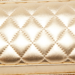 Pre Owned Chanel Gold Quilted Leather Chain Around Chain Clutch