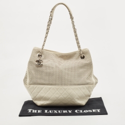 Pre Owned Chanel Cream Perforated Leather Up In The Air Tote