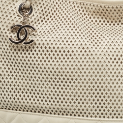 Pre Owned Chanel Cream Perforated Leather Up In The Air Tote