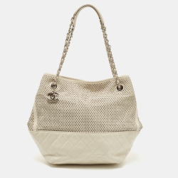 Pre Owned Chanel Cream Perforated Leather Up In The Air Tote