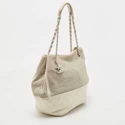 Pre Owned Chanel Cream Perforated Leather Up In The Air Tote