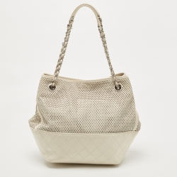 Pre Owned Chanel Cream Perforated Leather Up In The Air Tote