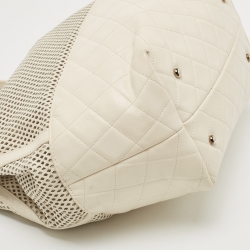 Pre Owned Chanel Cream Perforated Leather Up In The Air Tote