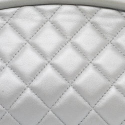 Pre Owned Chanel Silver Quilted Caviar Leather Timeless Clutch