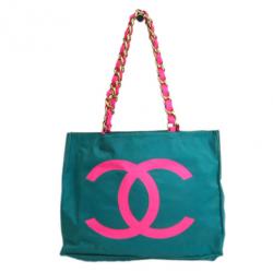 Pre Owned حقيبة يد شانيل كانفاس أخضر للتسوق