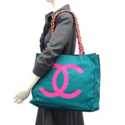 Pre Owned حقيبة يد شانيل كانفاس أخضر للتسوق
