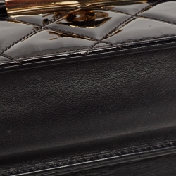 Pre Owned Chanel Black Quilted Patent Leather Golden Class Accordion Flap Bag