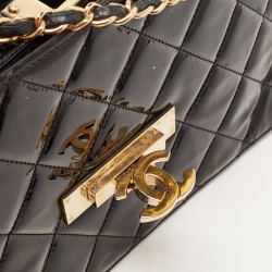 Pre Owned Chanel Black Quilted Patent Leather Golden Class Accordion Flap Bag