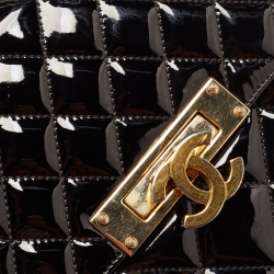 Pre Owned Chanel Black Quilted Patent Leather Golden Class Accordion Flap Bag