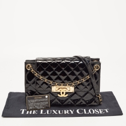 Pre Owned Chanel Black Quilted Patent Leather Golden Class Accordion Flap Bag