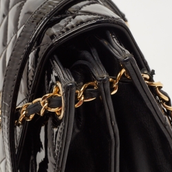 Pre Owned Chanel Black Quilted Patent Leather Golden Class Accordion Flap Bag