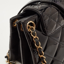 Pre Owned Chanel Black Quilted Patent Leather Golden Class Accordion Flap Bag