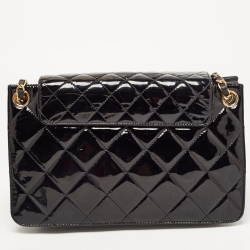 Pre Owned Chanel Black Quilted Patent Leather Golden Class Accordion Flap Bag