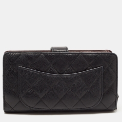 Chanel Black Quilted Caviar Leather CC Continental Zip Wallet