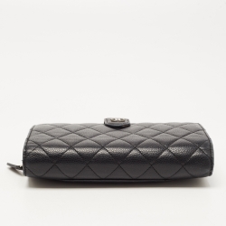 Chanel Black Quilted Caviar Leather CC Continental Zip Wallet