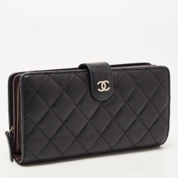 Chanel Black Quilted Caviar Leather CC Continental Zip Wallet