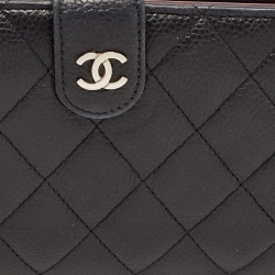 Chanel Black Quilted Caviar Leather CC Continental Zip Wallet
