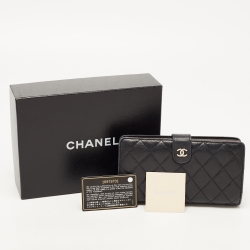 Chanel Black Quilted Caviar Leather CC Continental Zip Wallet