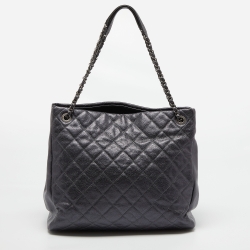 Pre Owned Chanel Metallic Grey Quilted Caviar Leather Chic Shopper Tote