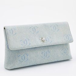 Pre Owned Chanel Blue CC Signature Denim Vintage Clutch