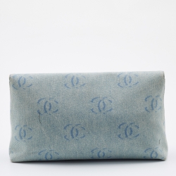 Pre Owned Chanel Blue CC Signature Denim Vintage Clutch