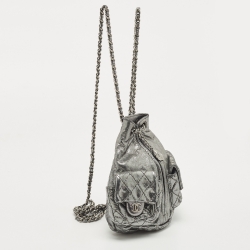 Pre Owned Chanel Silver Shimmer Quilted Leather Mini Backpack Is Back Backpack