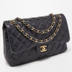 Pre Owned Chanel Black Quilted Leather Jumbo Classic Double Flap Bag