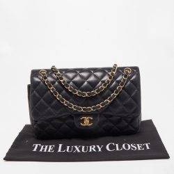 Pre Owned Chanel Black Quilted Leather Jumbo Classic Double Flap Bag