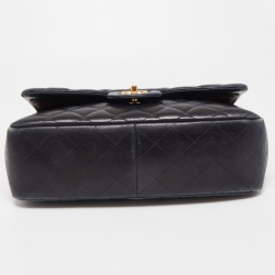 Pre Owned Chanel Black Quilted Leather Jumbo Classic Double Flap Bag