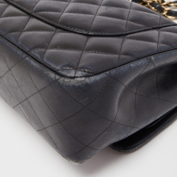 Pre Owned Chanel Black Quilted Leather Jumbo Classic Double Flap Bag