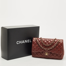 Pre Owned Chanel Burgundy Quilted Lambskin Leather Jumbo Classic Double Flap Bag
