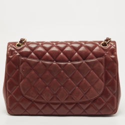 Pre Owned Chanel Burgundy Quilted Lambskin Leather Jumbo Classic Double Flap Bag