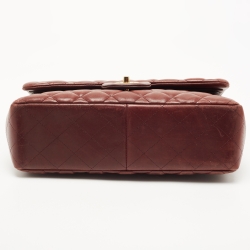 Pre Owned Chanel Burgundy Quilted Lambskin Leather Jumbo Classic Double Flap Bag
